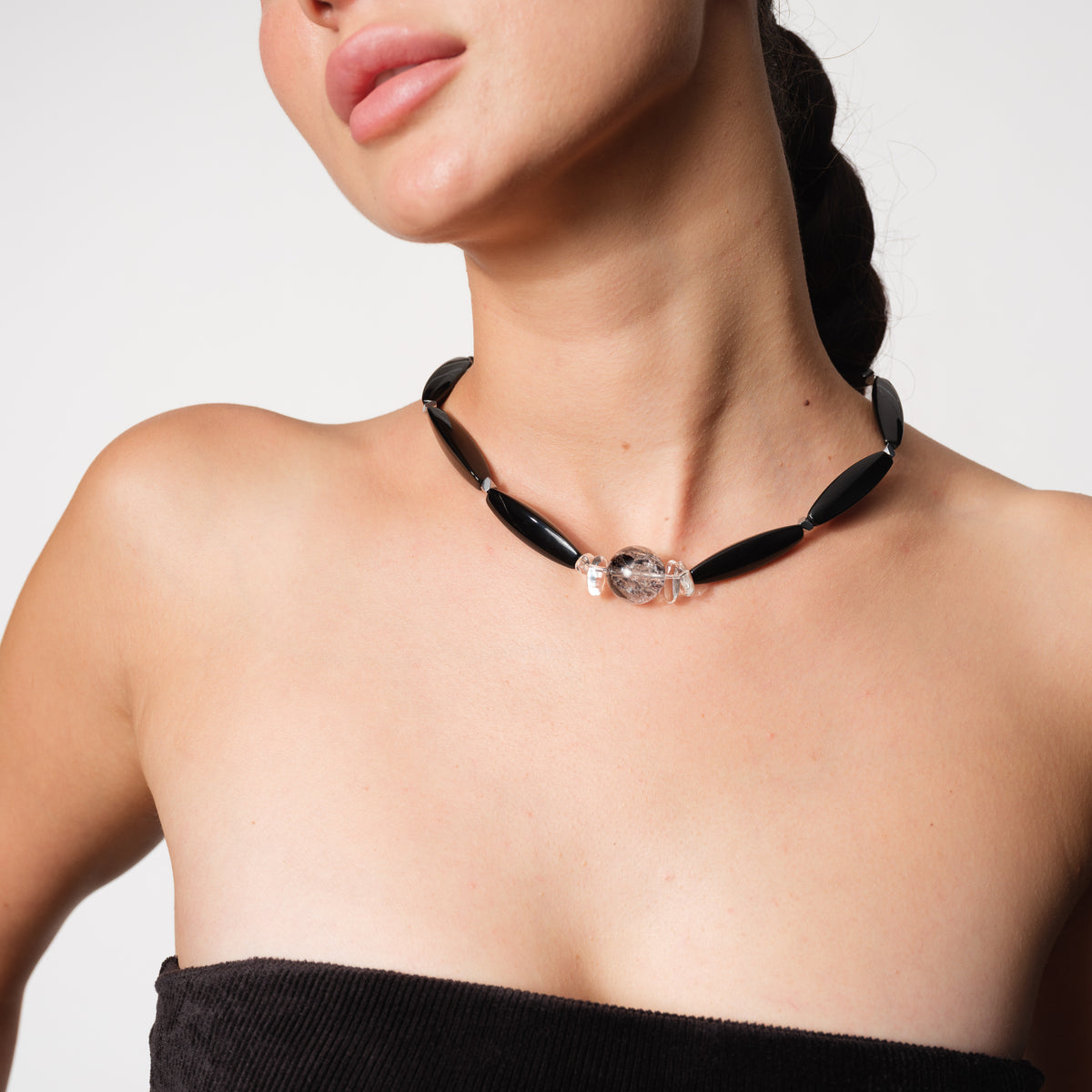 Black Onyx & Herkimer Diamond Necklace