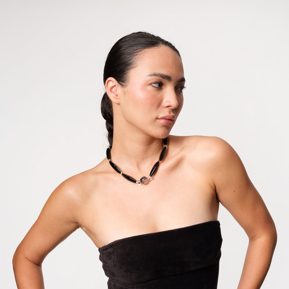 Black Onyx & Herkimer Diamond Necklace