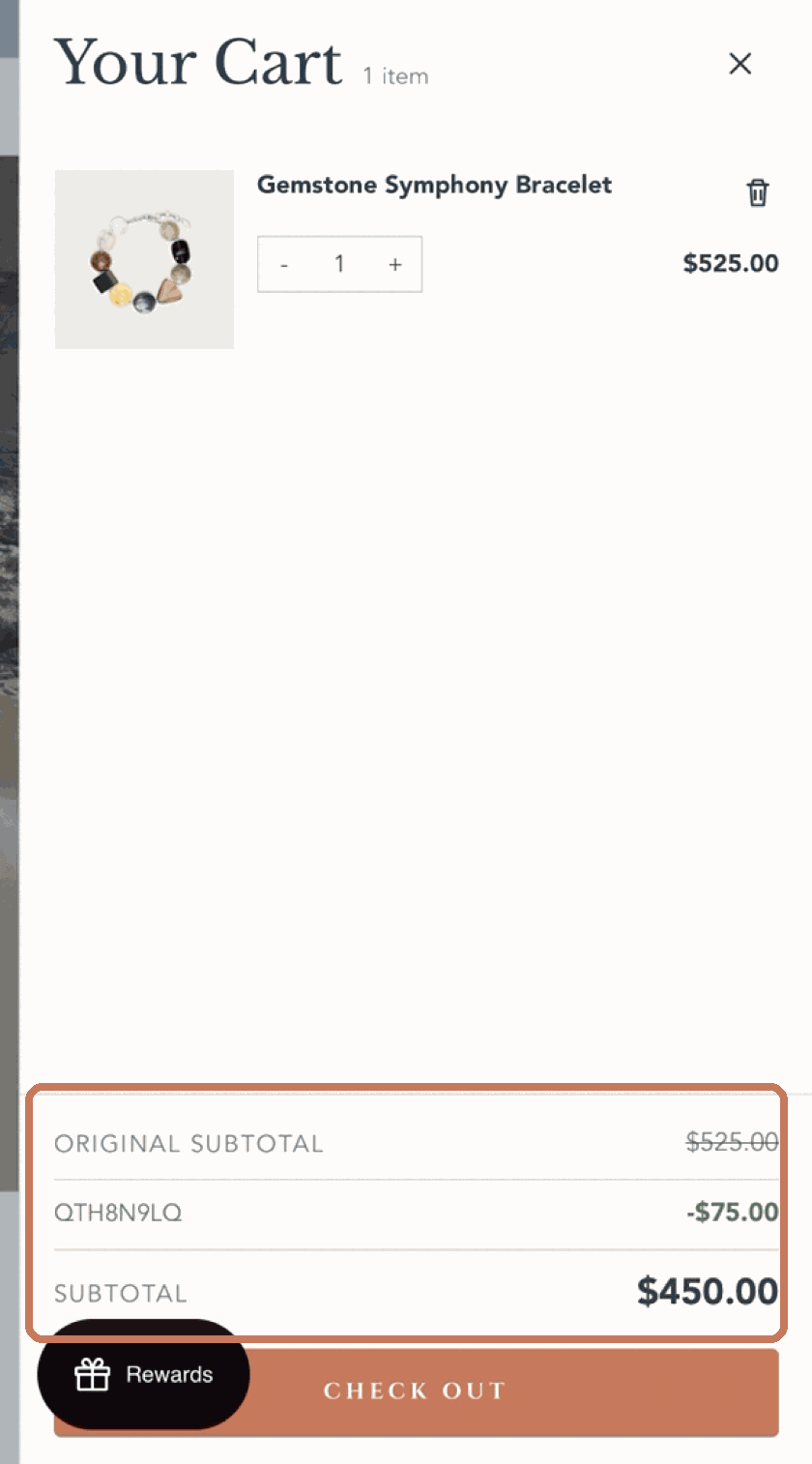 Apply the Lemurea reward and confirm the cart discount